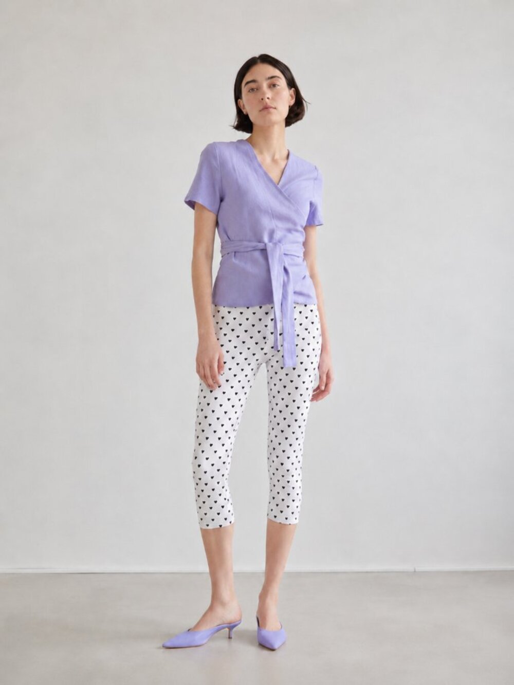RITA ROW Myrtos Linen Blend Wrap Top in Lavender